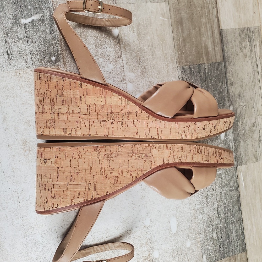 Bernardo Kearny Womens Wedge Sandals Sz 11 M Nude Leather Ankle Strap Open Toe - Picture 7 of 10